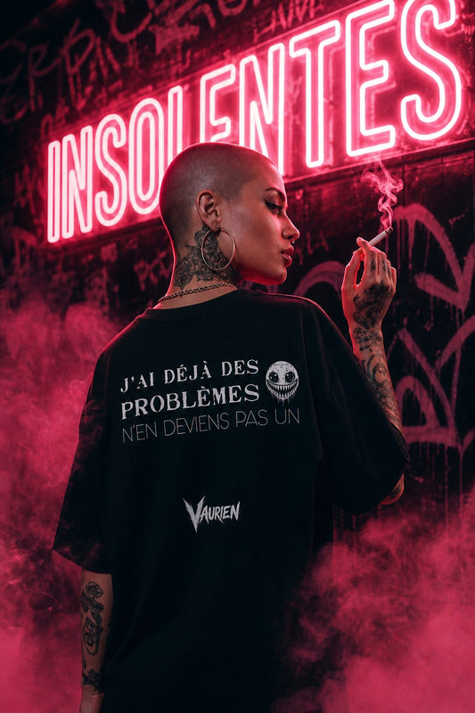 Unisex organic oversized high neck t-shirt J'ai déja des problèmes